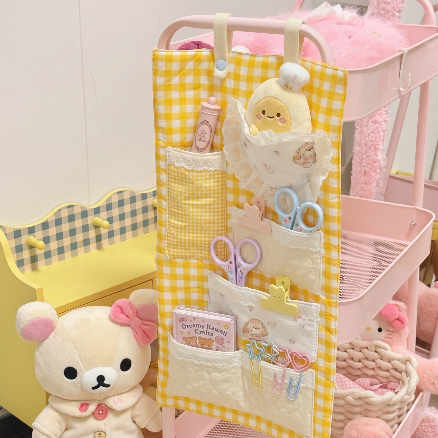 Vintage Gingham Wall Hanging Organizer